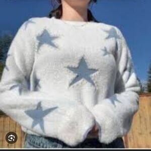 Nanette Lepore Cream and Blue Star Sweater with Pearl Trim Size Small preppy NWT